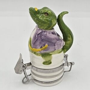 Contained‎ Art Ceramic Professor Aligator Jar Lidded Container Stash Box